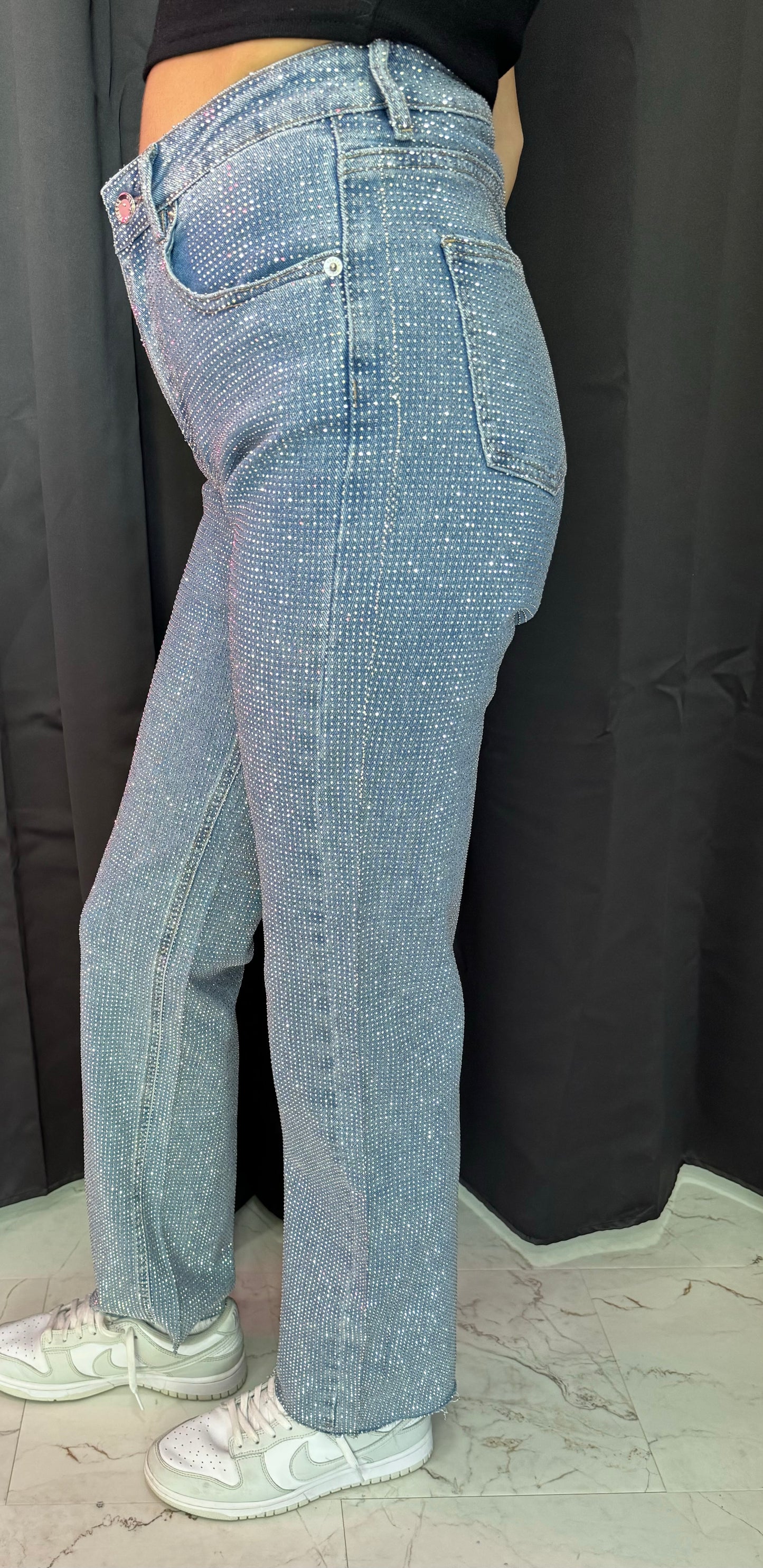 JEANS STRASS BLU